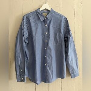 L.L. Bean Blue & White Striped Poplin Button Down